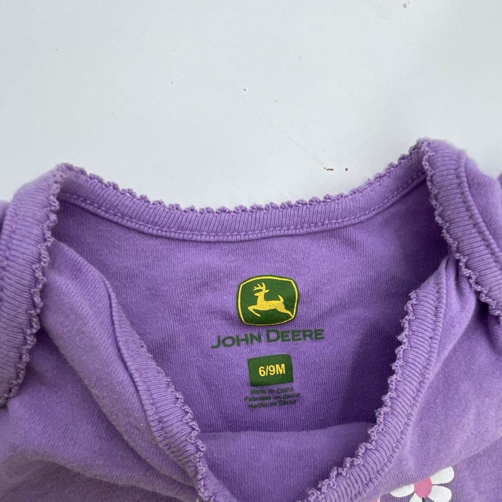 John Deere Girls Purple Bodysuit 6-9M Tractor Floral Snap Cotton - Picture 2 of 3